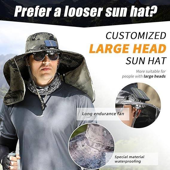 Wide Brim Solar Fan Outdoor Fishing Hat-Solar & USB Charging